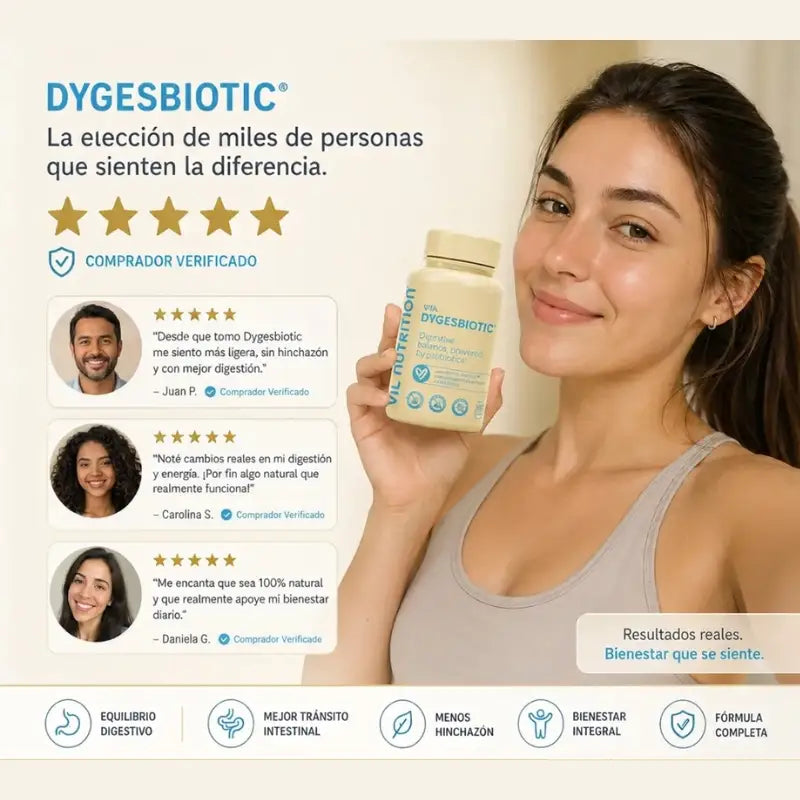 Dygesbiotic ™ Menos inflamación, menos gases, más bienestar — desde la primera semana